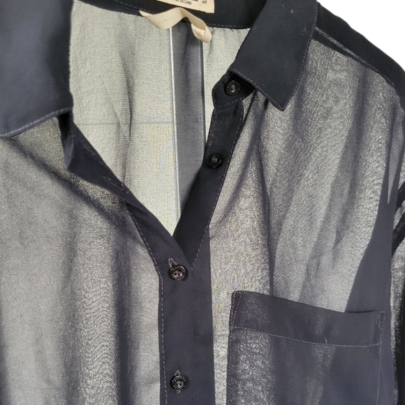 Garage Sheer Button Up Long Sleeve Shirt Top Sz S Black - Picture 5 of 11